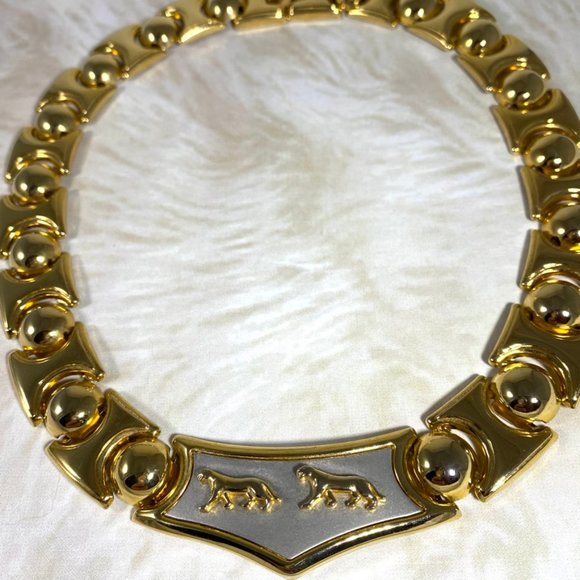 Vintage two tone metal Panther Big Cat Necklace - Picture 5 of 7